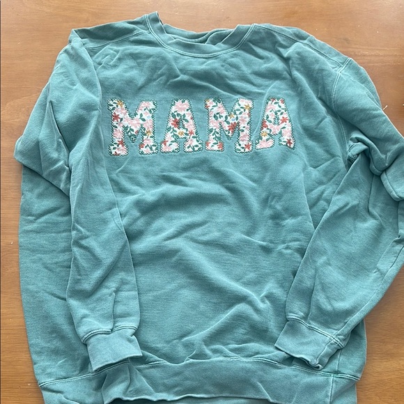 Comfort Colors Tops - Comfort Colors Blue Sweatshirt with Floral MAMA Design